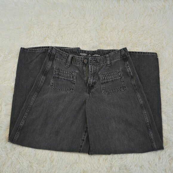 Old Navy High Rise Baggy Wide Leg Women's 0 Petite Black Drapey Denim - Picture 1 of 4